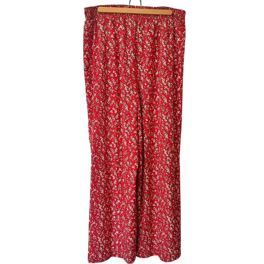 Shein Pants Womens XL Wide‎ Leg Floral Cottagecore Boho Cinched Waist